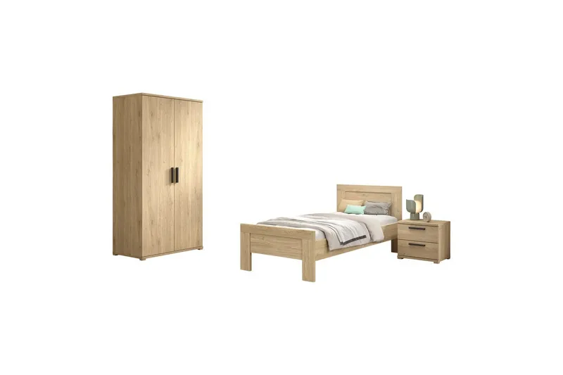 Seng med nattbord to-dørs garderobeskap Sam, undefined