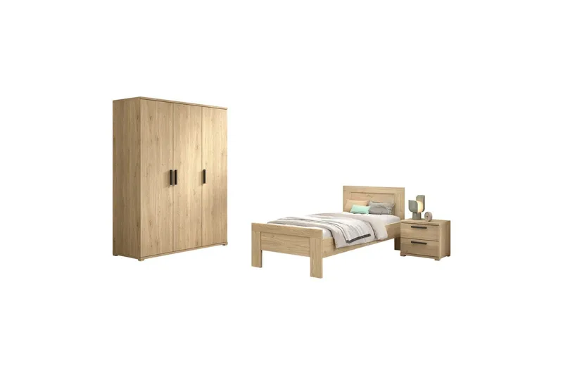 Seng med nattbord tredørs garderobeskap Sam, undefined