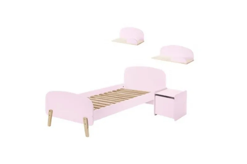 Seng med nattbord Vegghyller Kiddy Rosa, Rosa