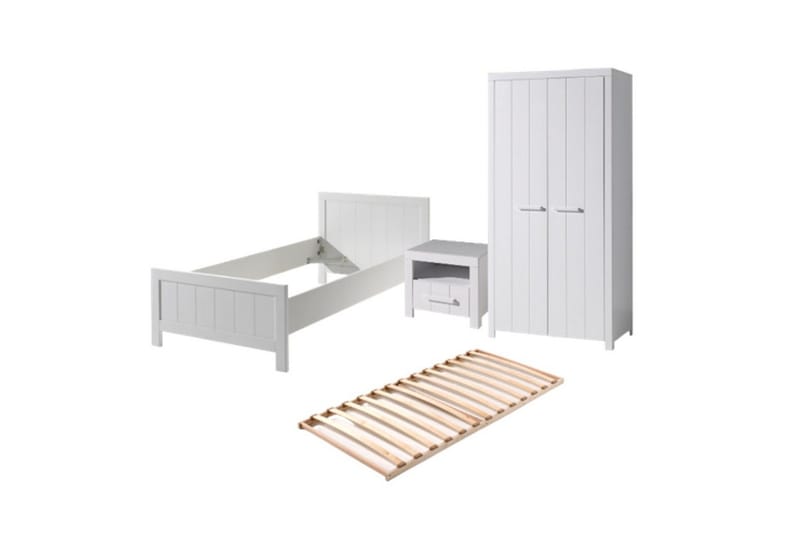 Seng med ribbebunn nattbord to-dørs garderobe Erik, undefined