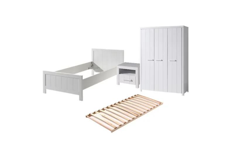 Seng med ribbebunn nattbord tre-dørs garderobe Erik, undefined