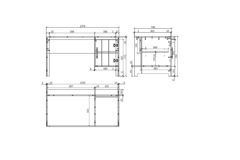 Seng med ribbebunn nattbord tre-dørs garderobe skrivebord bokhylle skuff Erik - Møbler - Møbelsett - Møbelsett til soverom