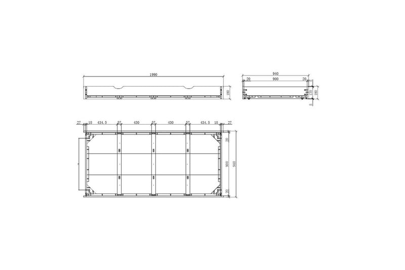 Seng med ribbebunn nattbord tre-dørs garderobe skrivebord skuff Erik - Møbler - Møbelsett - Møbelsett til soverom