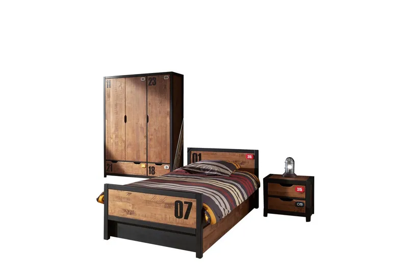 Seng med Skuff Nattbord 3-dørs Garderobe Alex, undefined