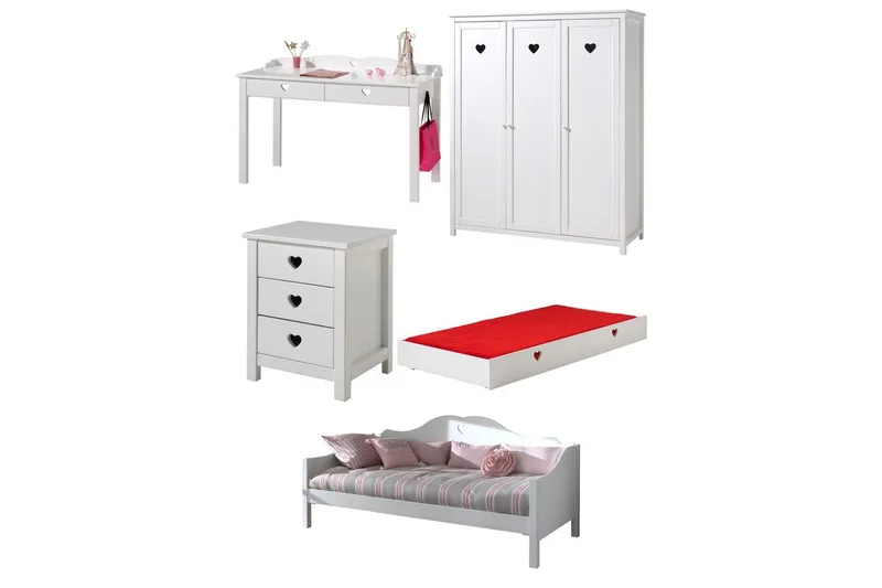 Seng med Skuff Nattbord Garderobe Skrivebord Amori Hvit, undefined