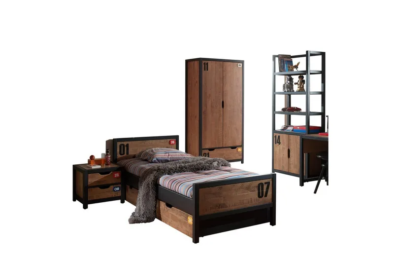 Seng med skuff Nattbord Garderobeskap Bokhylle Alex, undefined