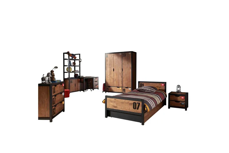 Seng med Skuff Nattbord Skrivebord Garderobe Bokhylle Kommode Alex - Møbler - Møbelsett - Møbelsett til soverom