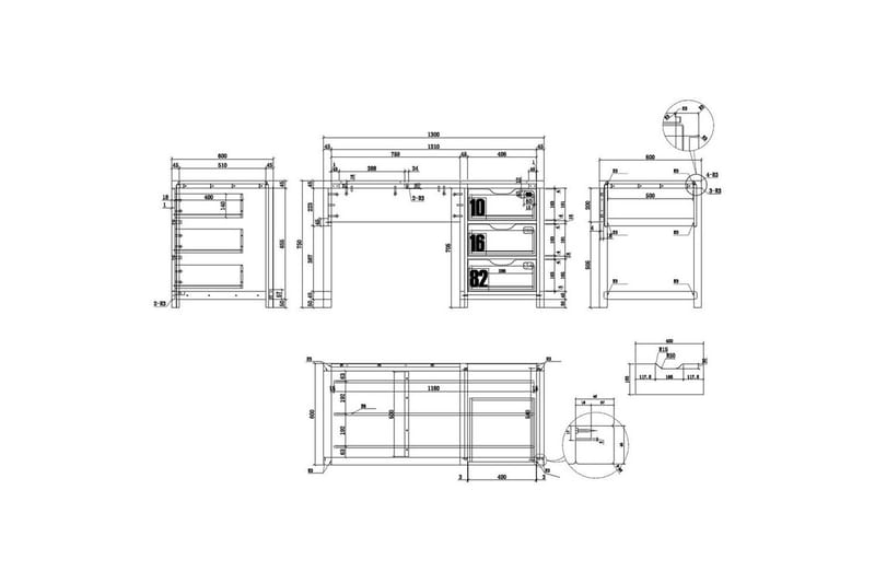 Seng med Skuff Nattbord Skrivebord Garderobe Bokhylle Kommode Alex - Møbler - Møbelsett - Møbelsett til soverom