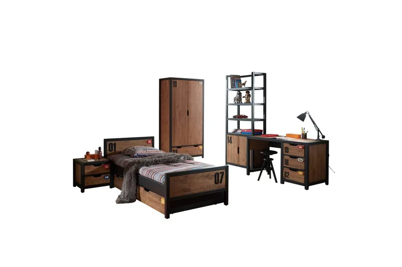 Seng med skuff Nattbord Skrivebord Garderobeskap Bokhylle Alex 2-dørs, 2-dørs