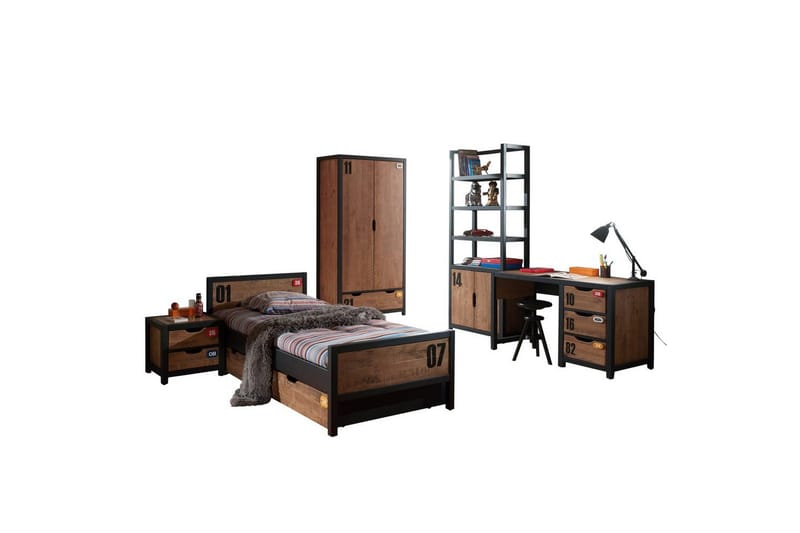 Seng med skuff Nattbord Skrivebord Garderobeskap Bokhylle Alex 2-dørs, 2-dørs