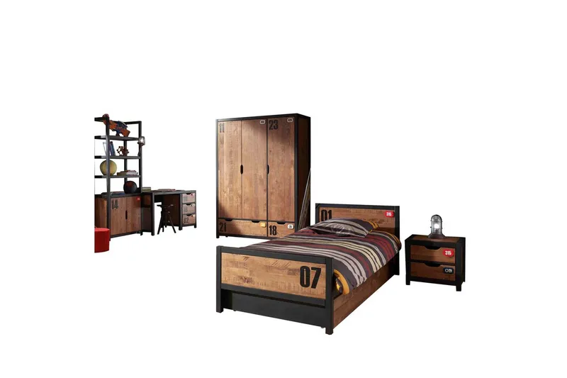 Seng med skuff Nattbord Skrivebord Garderobeskap Bokhylle Alex 3-dører, 3-dører