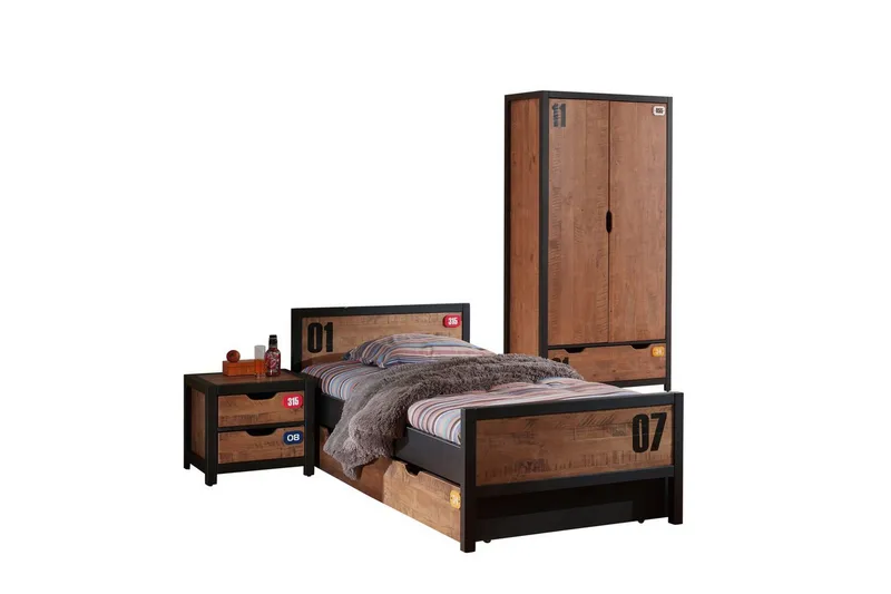 Seng med Skuff Nattbord Skuff 2-dørs Garderobe Alex, undefined