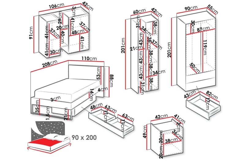 Sigmana Møbelsett For Soverom - Lys Grå/Beige - Møbler - Møbelsett - Møbelsett til soverom
