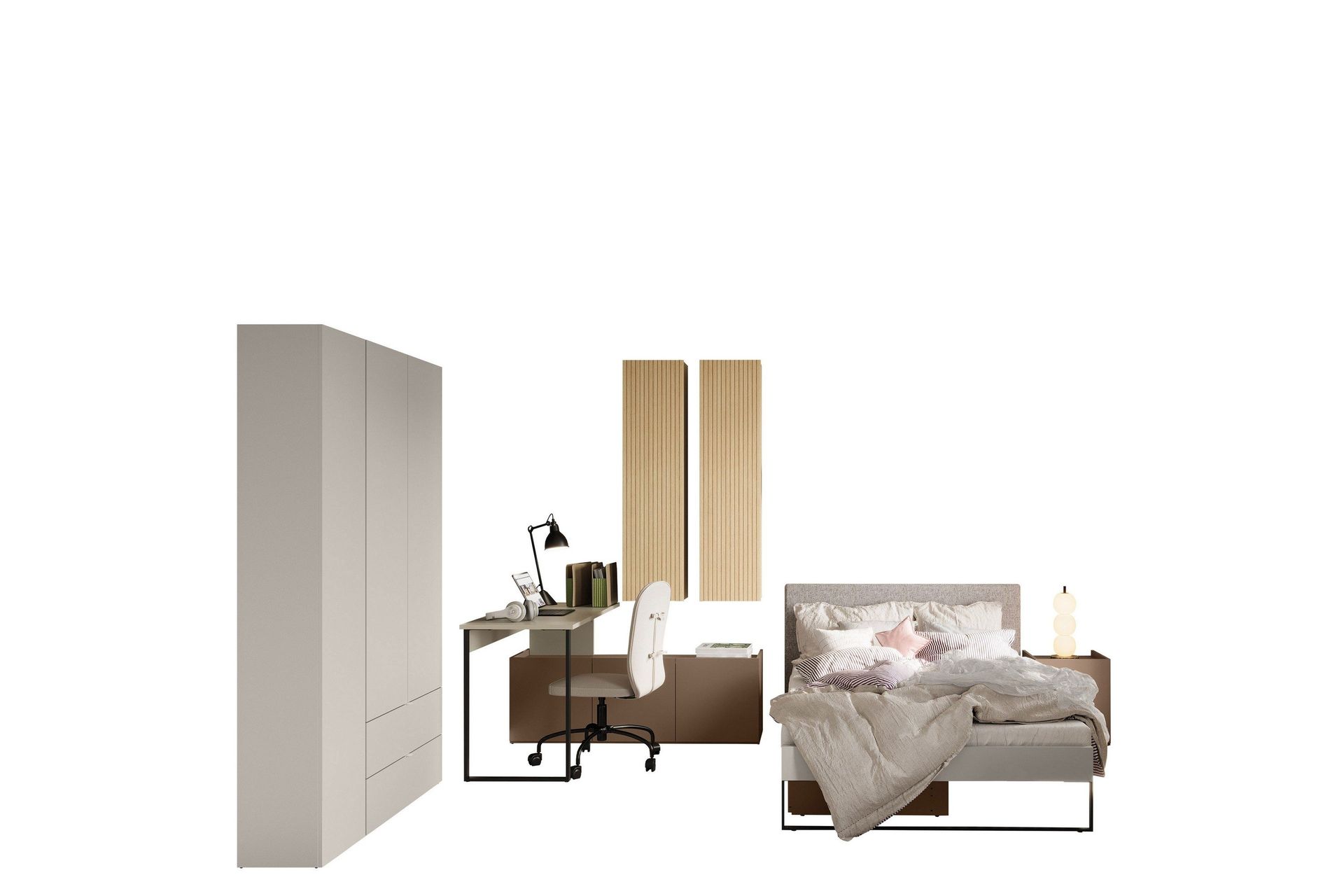 Sigmana Møbelsett For Soverom - Lys Grå/Brun/Beige