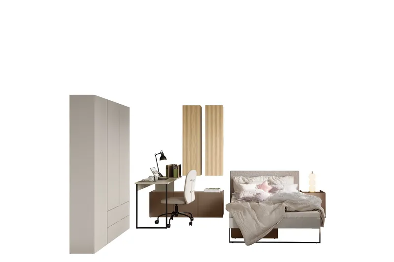 Sigmana Møbelsett For Soverom, Lys Grå/Brun/Beige