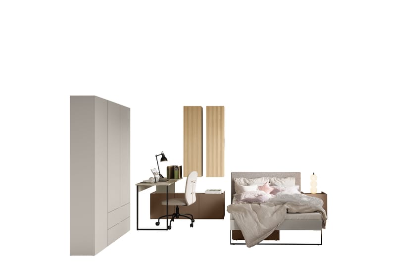 Sigmana Møbelsett For Soverom - Lys Grå/Brun/Beige - Møbler - Møbelsett - Møbelsett til soverom