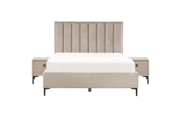 Soveromssett Sezanne Beige/grå/svart, 160x200 cm, Fløyel - Beige/grå/svart, 160x200 cm, Fløyel - Møbler - Møbelsett - Møbelsett til soverom