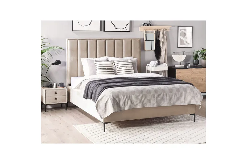 Soveromssett Sezanne Beige/grå/svart, 160x200 cm, Fløyel - Beige/grå/svart, 160x200 cm, Fløyel - Møbler - Møbelsett - Møbelsett til soverom