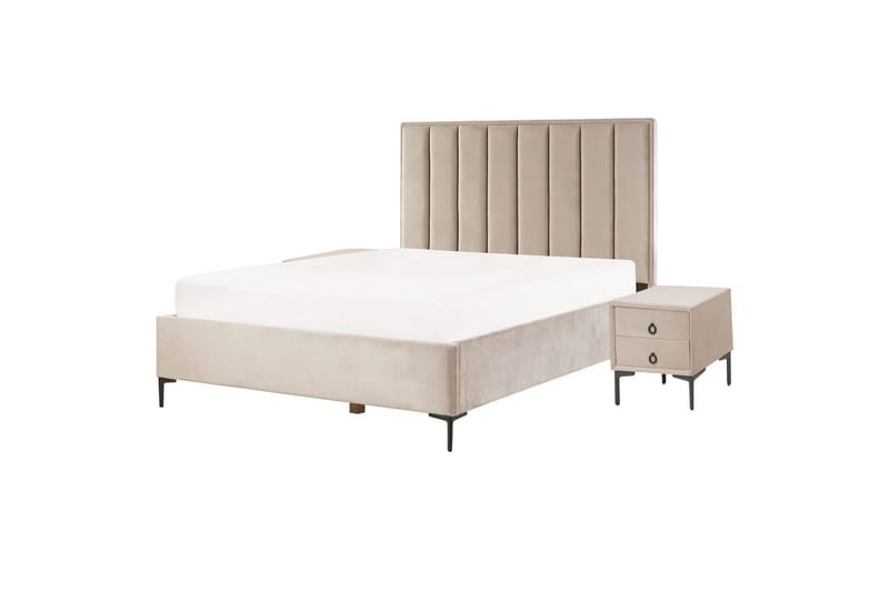 Soveromssett Sezanne Beige/grå/svart, 160x200 cm, Fløyel - Beige/grå/svart, 160x200 cm, Fløyel - Møbler - Møbelsett - Møbelsett til soverom