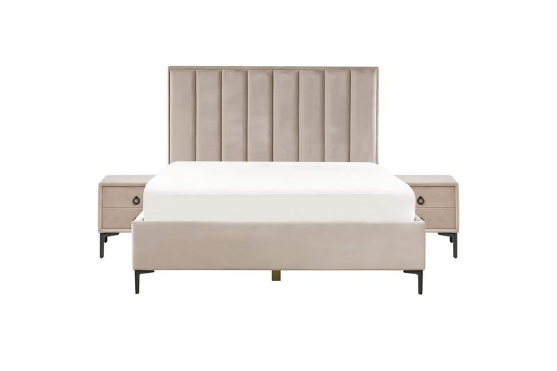 Soveromssett Sezanne Beige/grå/svart, 160x200 cm, Fløyel - Beige/grå/svart, 160x200 cm, Fløyel - Møbler - Møbelsett - Møbelsett til soverom