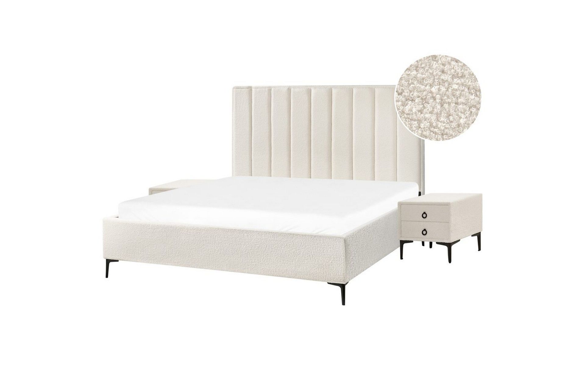 Soveromssett Sezanne Hvit/Svart, 180x200 cm, Bouclé - Hvit/Svart, 180x200 cm, Bouclé