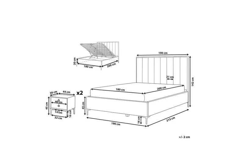 Soveromssett Sezanne Hvit/Svart, 180x200 cm, Bouclé - Hvit/Svart, 180x200 cm, Bouclé - Møbler - Møbelsett - Møbelsett til soverom