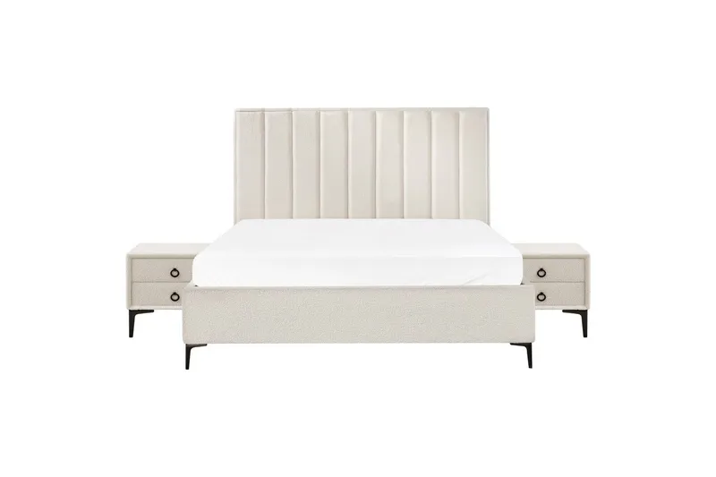 Soveromssett Sezanne Hvit/Svart, 180x200 cm, Bouclé - Hvit/Svart, 180x200 cm, Bouclé - Møbler - Møbelsett - Møbelsett til soverom