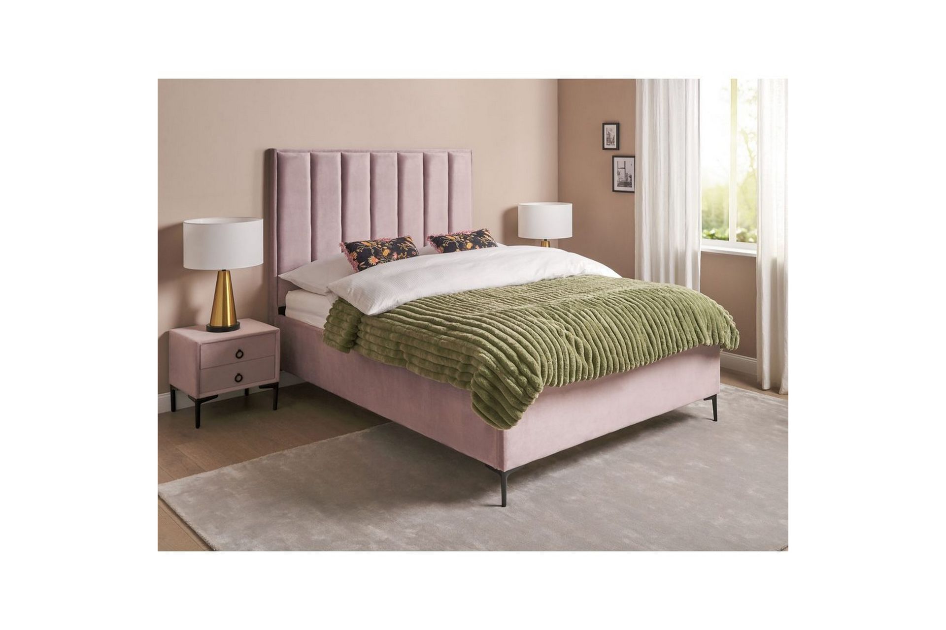 Soveromssett Sezanne Rosa/Svart, 160x200 cm, Fløyel - Rosa/Svart, 160x200 cm, Fløyel - Møbler - Møbelsett - Møbelsett til soverom