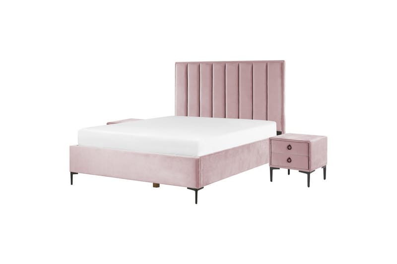 Soveromssett Sezanne Rosa/Svart, 160x200 cm, Fløyel - Rosa/Svart, 160x200 cm, Fløyel - Møbler - Møbelsett - Møbelsett til soverom