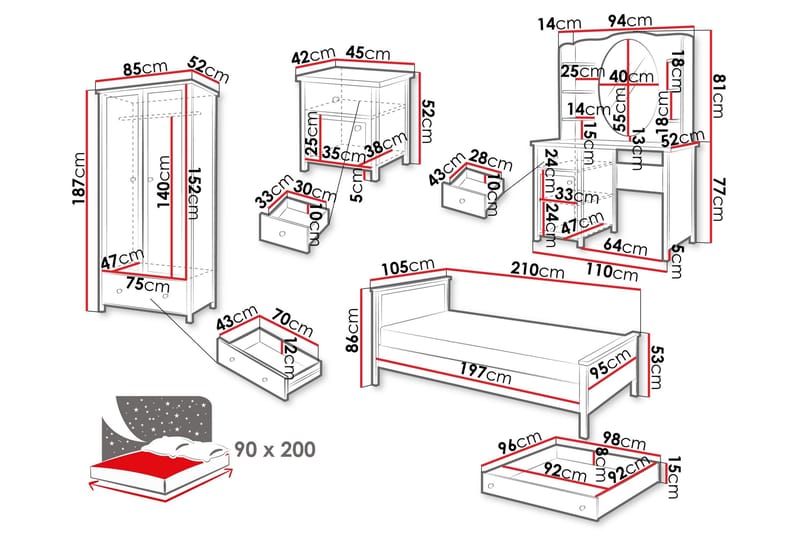 Storys Soveromsmøbelsett - Hvit - Møbler - Møbelsett - Møbelsett til soverom