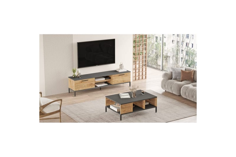 Stuemøbelsett Galloway Atlantisk Furu / Antrasitt - Grå - Møbler - Møbelsett - Møbelsett til stue