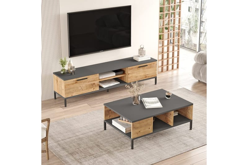 Stuemøbelsett Galloway Atlantisk Furu / Antrasitt - Grå - Møbler - Møbelsett - Møbelsett til stue