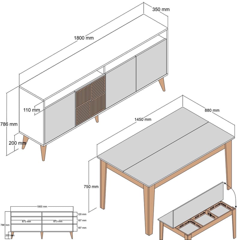 Stuemøbelsett Hanah Home Milan500 (180 x 78,6 x 35 cm) Valnøtt / travertin - Møbler - Møbelsett - Møbelsett til stue