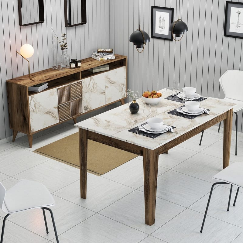 Stuemøbelsett Hanah Home Milan500 (180 x 78,6 x 35 cm) Valnøtt / travertin - Møbler - Møbelsett - Møbelsett til stue