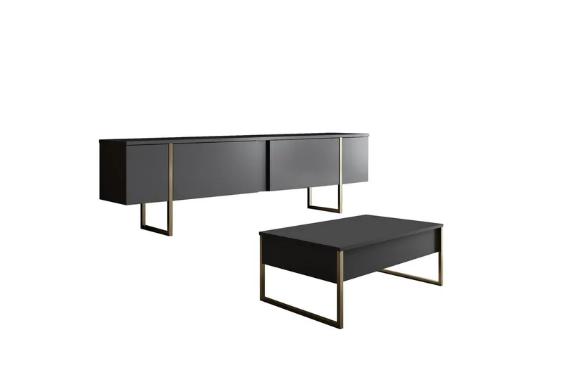 Stuemøbelsett Masafumie Sett Antrasitt / Gull - Antrasitt / Gull - Møbler - Møbelsett - Møbelsett til stue