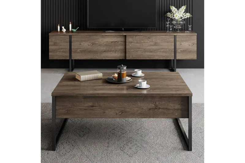 Stuemøbelsett Masafumie Sett Valnøtt / Svart - Valnøtt / Svart - Møbler - Møbelsett - Møbelsett til stue