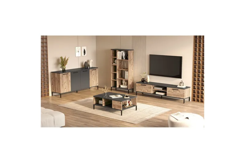 Stuemøbelsett Zephral Atlantic Pine / Antrasitt - Natur/Antrasitt - Møbler - Møbelsett - Møbelsett til stue