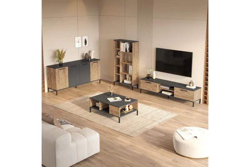 Stuemøbelsett Zephral Atlantic Pine / Antrasitt - Natur/Antrasitt - Møbler - Møbelsett - Møbelsett til stue