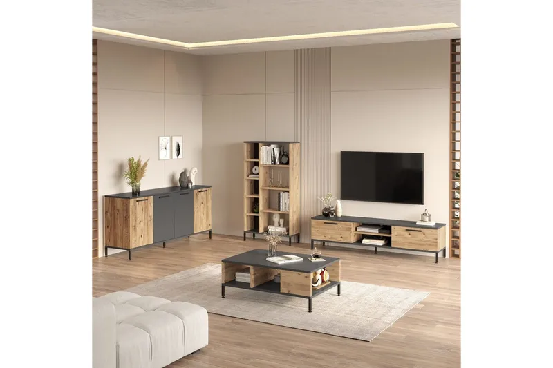 Stuemøbelsett Zephral Atlantic Pine / Antrasitt - Natur/Antrasitt - Møbler - Møbelsett - Møbelsett til stue