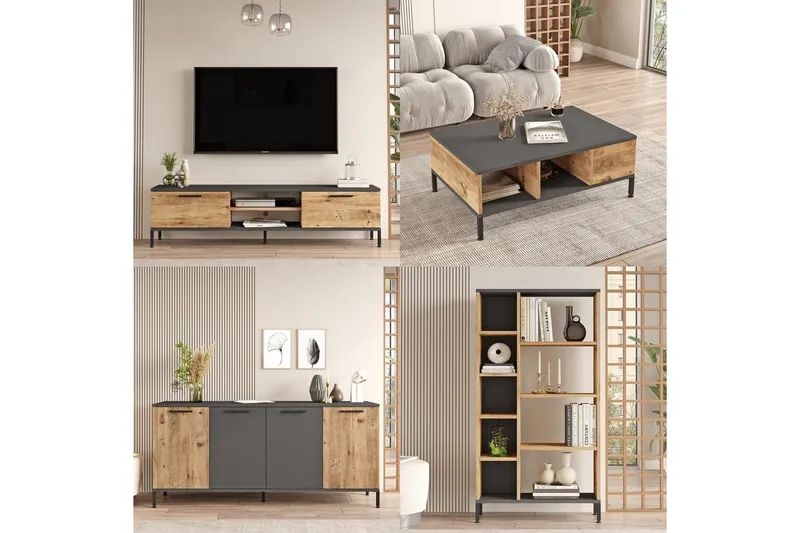 Stuemøbelsett Zephral Atlantic Pine / Antrasitt - Natur/Antrasitt - Møbler - Møbelsett - Møbelsett til stue