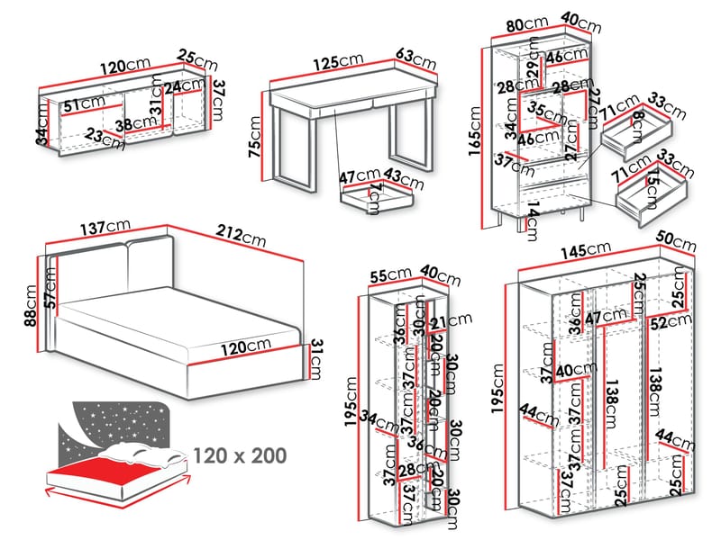 Travic Møbelsett for Soverom - Møbler - Møbelsett - Møbelsett til soverom