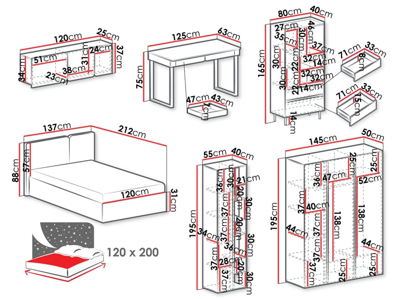Travic Møbelsett for Soverom - Møbler - Møbelsett - Møbelsett til soverom