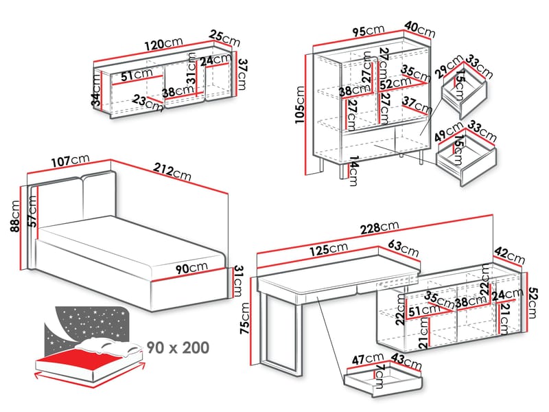 Travic Møbelsett for Soverom - Møbler - Møbelsett - Møbelsett til soverom