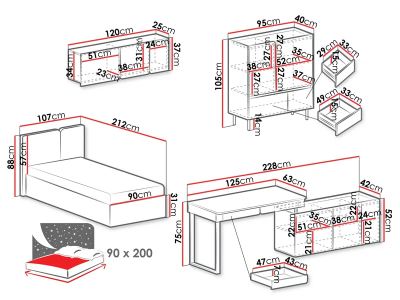 Travic Møbelsett for Soverom - Møbler - Møbelsett - Møbelsett til soverom