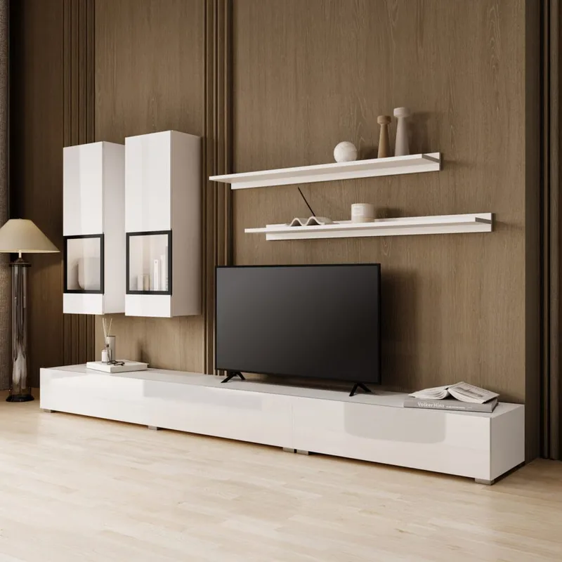 Veggenhet Baros - Hvit Laminat - Møbler - Møbelsett - Møbelsett til stue