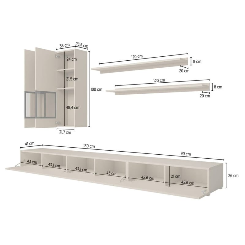 Veggenhet Baros - Lys beige - Møbler - Møbelsett - Møbelsett til stue
