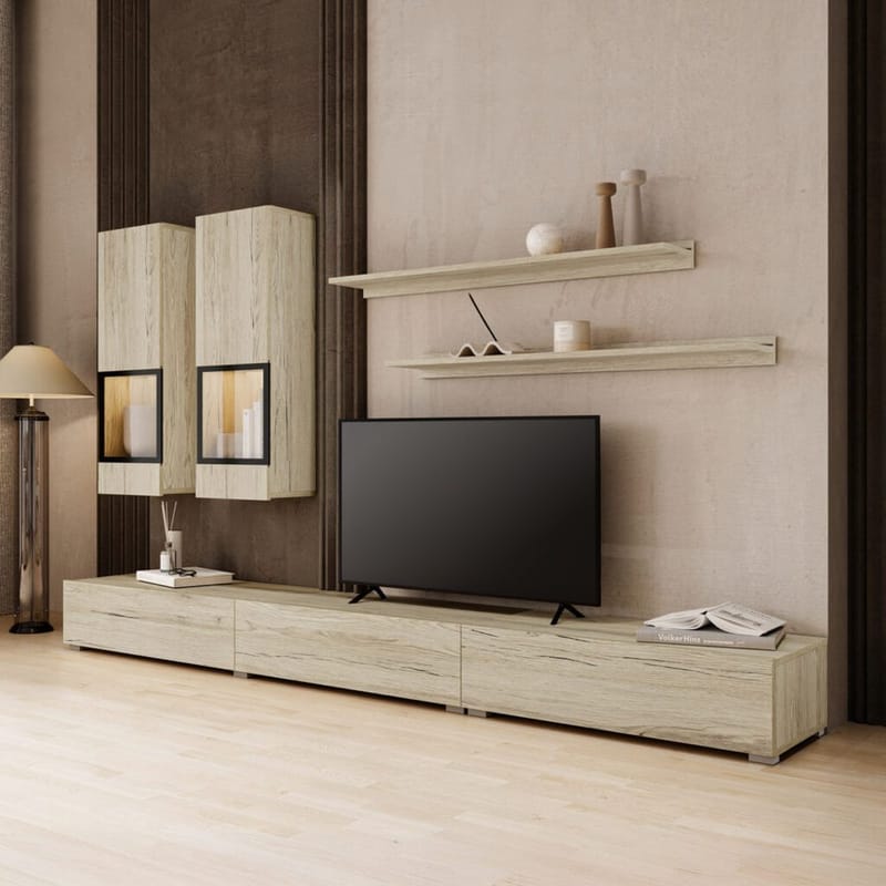 Veggenhet Baros - San Remo Eik Lys Laminat - Møbler - Møbelsett - Møbelsett til stue