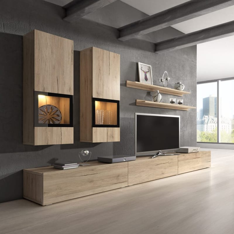 Veggenhet Baros - San Remo Eik Lys Laminat - Møbler - Møbelsett - Møbelsett til stue