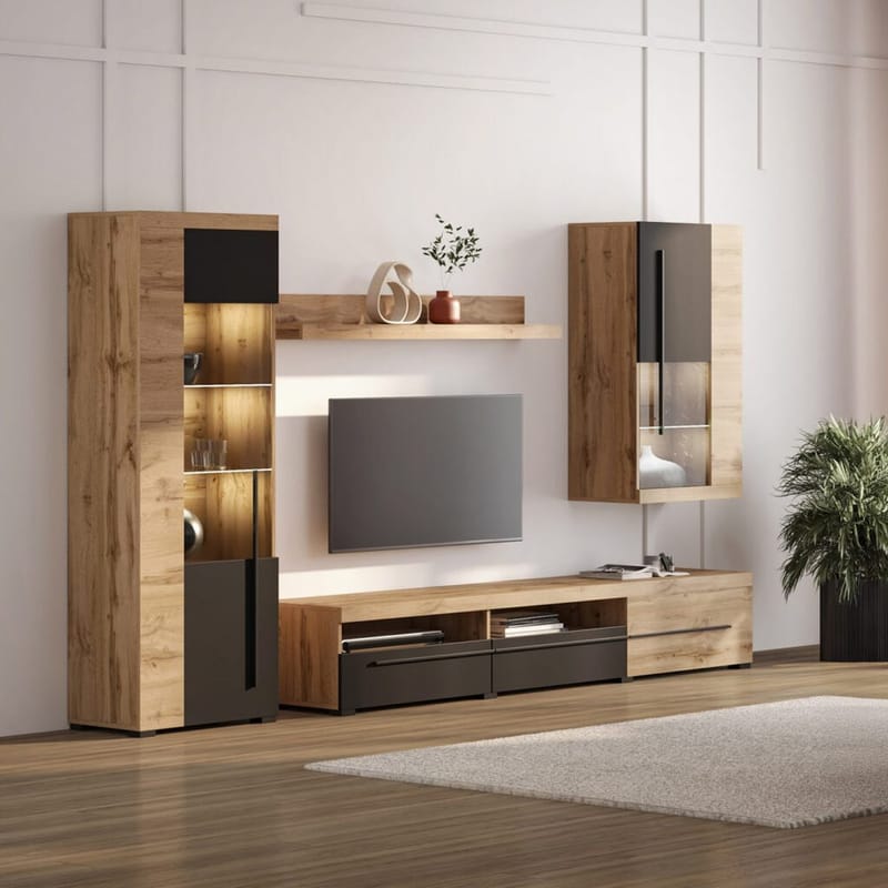 Veggseksjon Roger 4 deler - Wotan eik - Møbler - Møbelsett - Møbelsett til stue