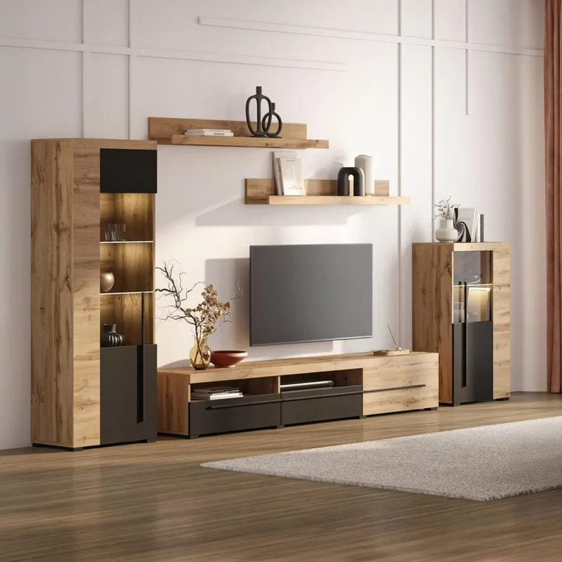 Veggseksjon Roger 5 deler - Wotan eik - Møbler - Møbelsett - Møbelsett til stue